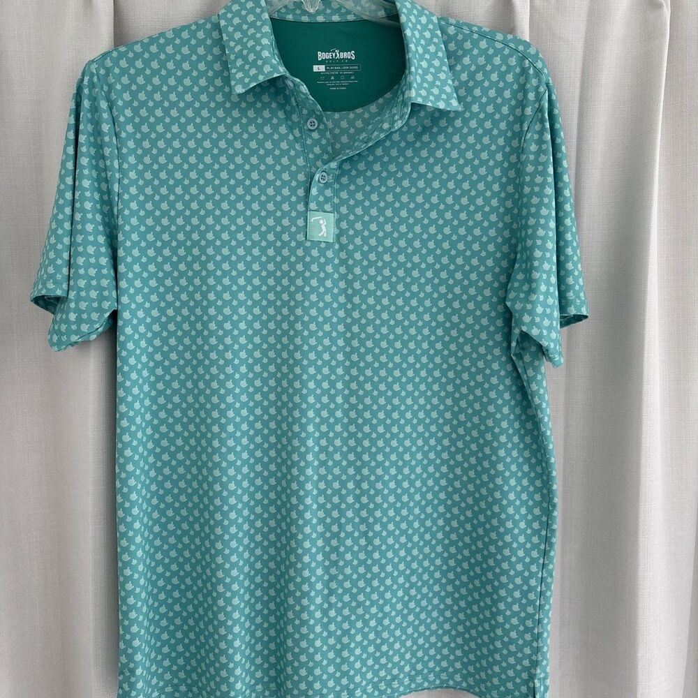 Bogey Bros Polo Shirt Mens L Geometric Golf Performance Birdie Finger AOP Preppy